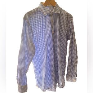 Robert Graham Mens blue and white checkered long sleeves dress shirt Size XL
